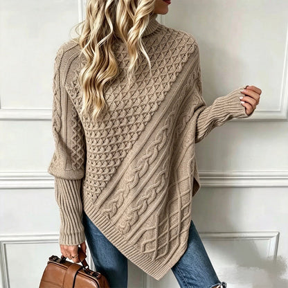 Pull poncho en maille torsadée pour femme