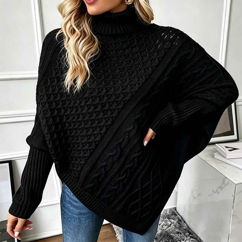 Pull poncho en maille torsadée pour femme