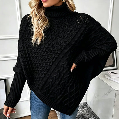 Pull poncho en maille torsadée pour femme