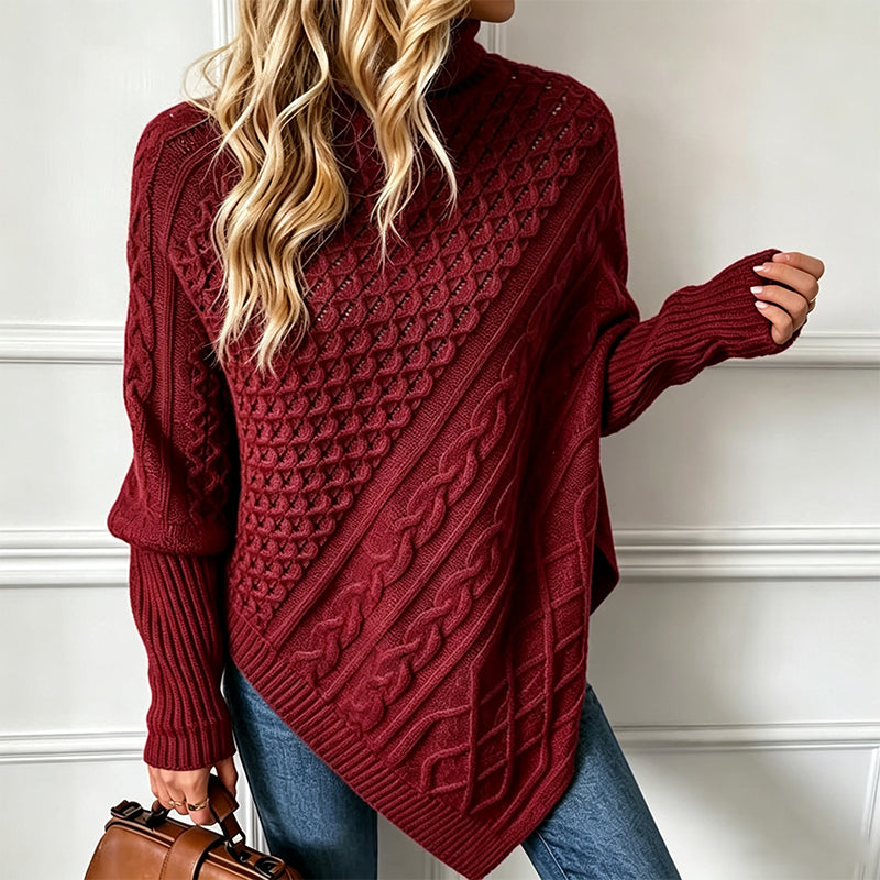 Pull poncho en maille torsadée pour femme