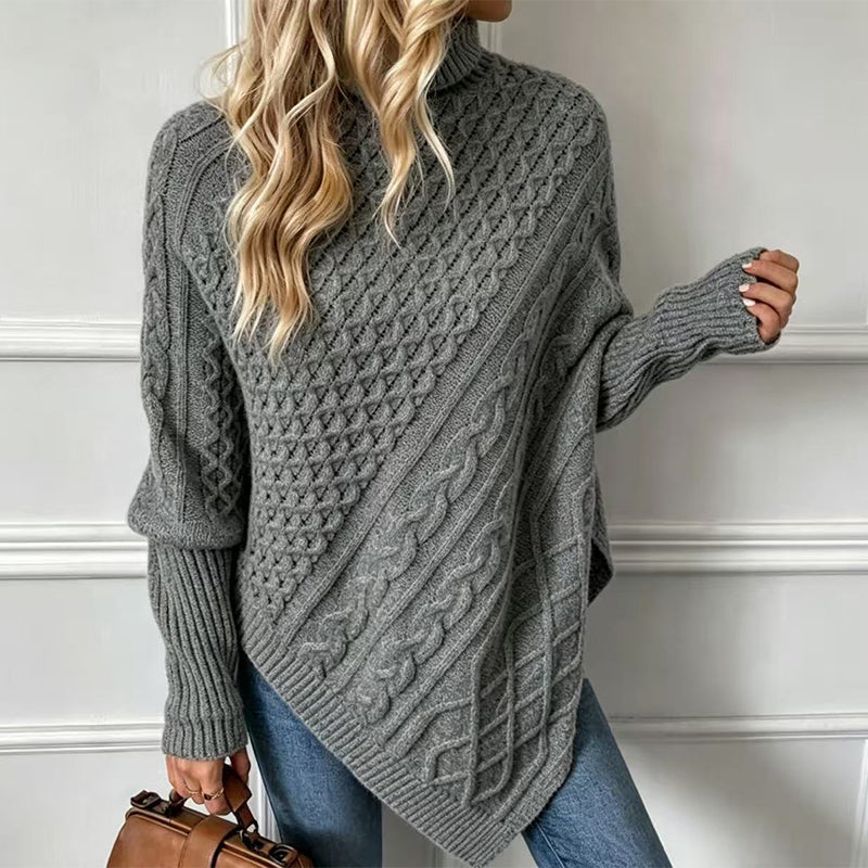 Pull poncho en maille torsadée pour femme