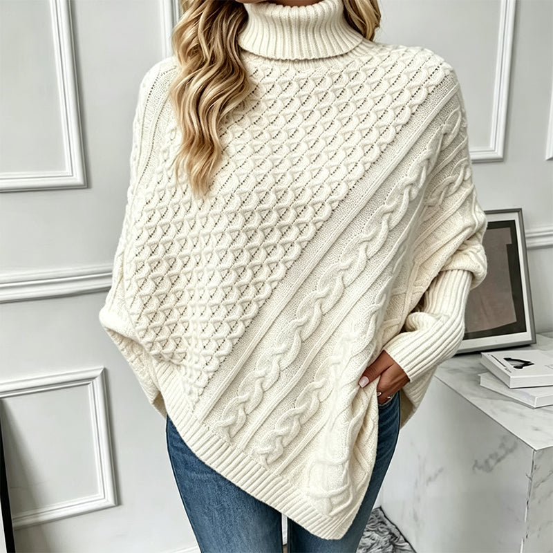 Pull poncho en maille torsadée pour femme