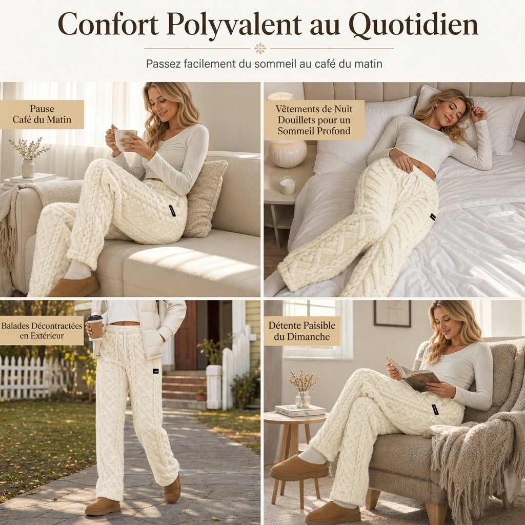 Pantalons de détente décontractés pour femme doublés de flanelle chaude