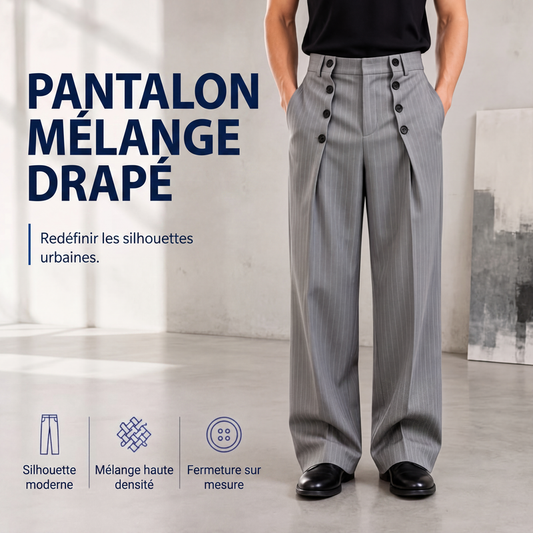 Pantalon drapé élégant à double boutonnage et taille haute pour homme