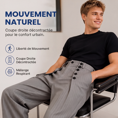 Pantalon drapé élégant à double boutonnage et taille haute pour homme