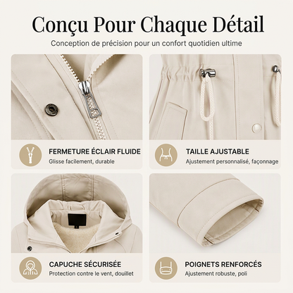 Veste à capuche mi-longue décontractée et chaude pour femme