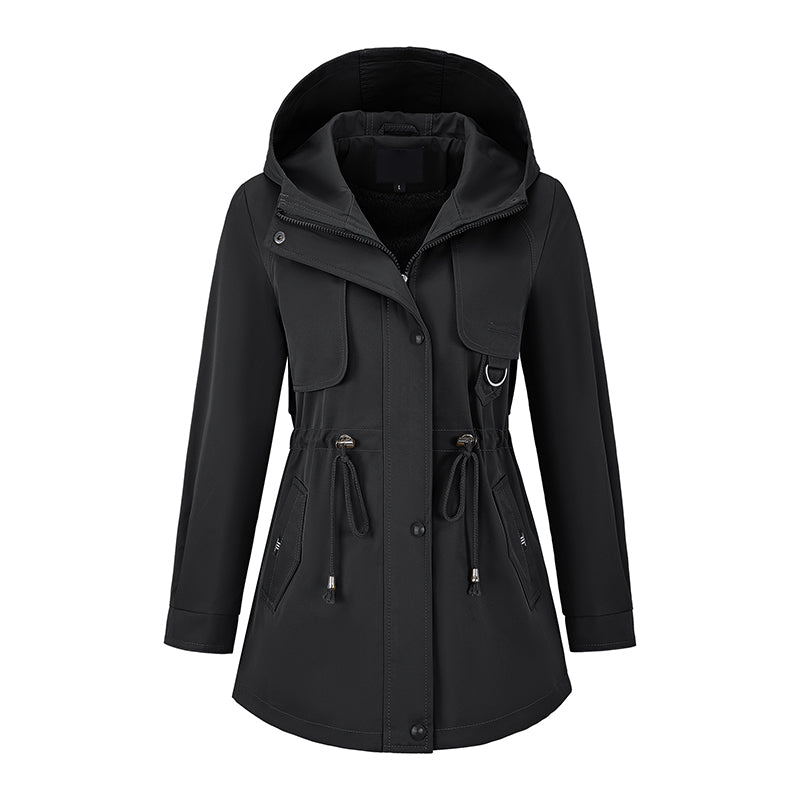 Veste à capuche mi-longue décontractée et chaude pour femme
