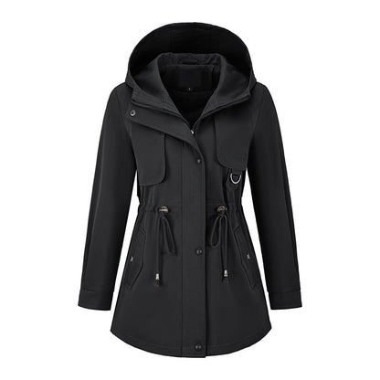 Veste à capuche mi-longue décontractée et chaude pour femme