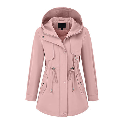 Veste à capuche mi-longue décontractée et chaude pour femme