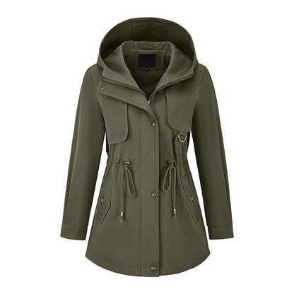 Veste à capuche mi-longue décontractée et chaude pour femme