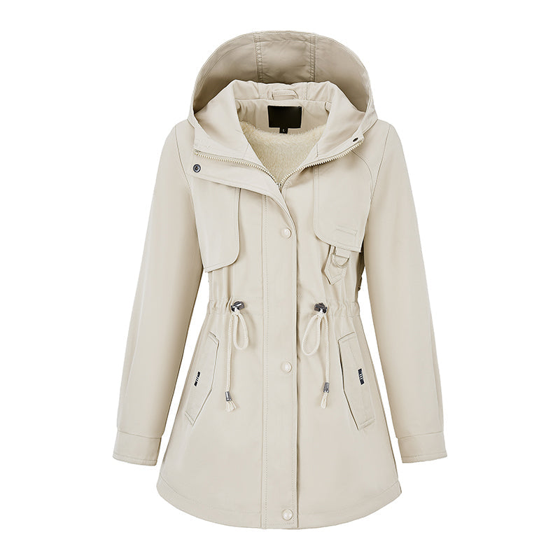 Veste à capuche mi-longue décontractée et chaude pour femme