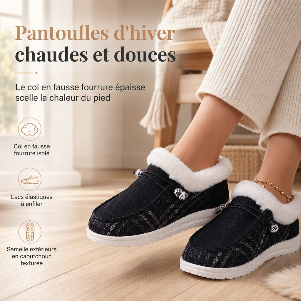 Chaussures en coton pelucheux chaudes pour femme