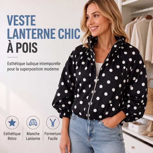Veste décontractée à pois avec fermeture éclair pour femme