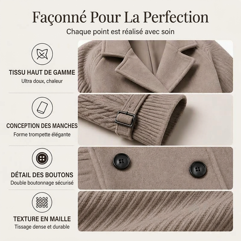 Manteau décontracté à double boutonnage et col revers pour femme