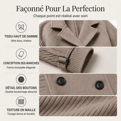 Manteau décontracté à double boutonnage et col revers pour femme