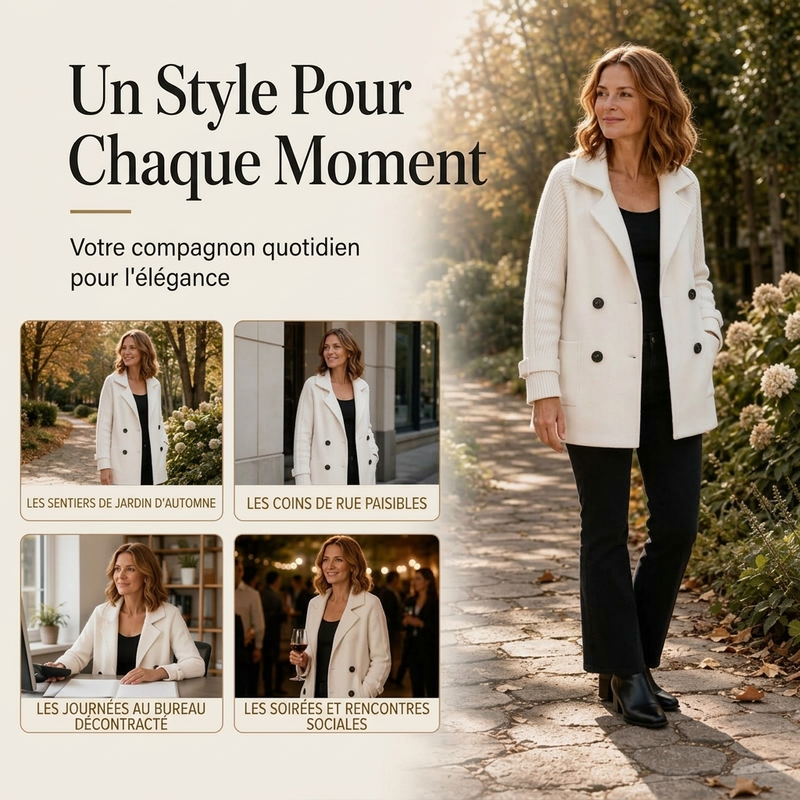 Manteau décontracté à double boutonnage et col revers pour femme