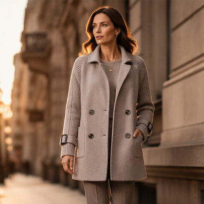 Manteau décontracté à double boutonnage et col revers pour femme