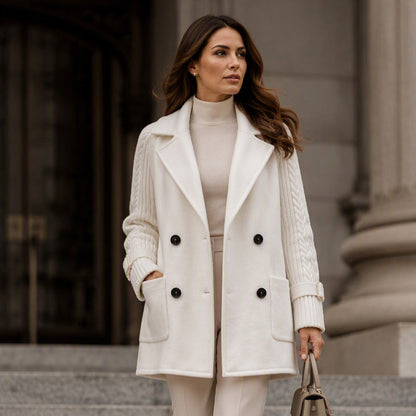 Manteau décontracté à double boutonnage et col revers pour femme