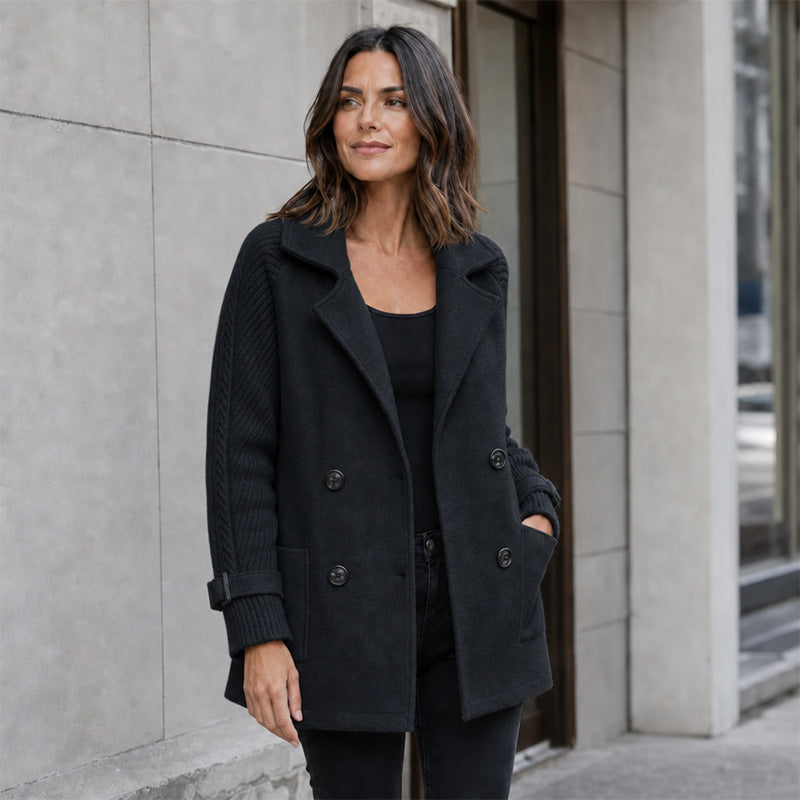 Manteau décontracté à double boutonnage et col revers pour femme