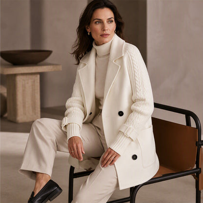 Manteau décontracté à double boutonnage et col revers pour femme