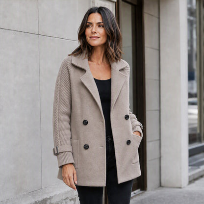 Manteau décontracté à double boutonnage et col revers pour femme