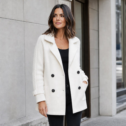 Manteau décontracté à double boutonnage et col revers pour femme