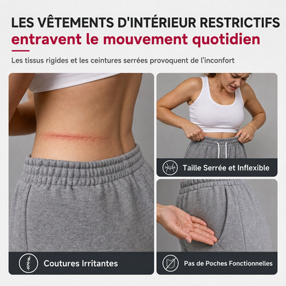 Pantalons de survêtement pour femme à taille haute et jambes larges avec coutures galbées et poches