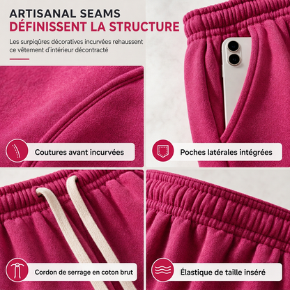 Pantalons de survêtement pour femme à taille haute et jambes larges avec coutures galbées et poches