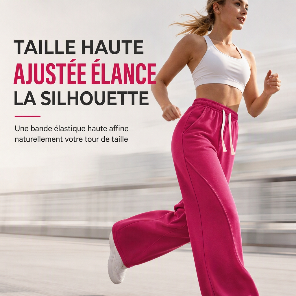 Pantalons de survêtement pour femme à taille haute et jambes larges avec coutures galbées et poches