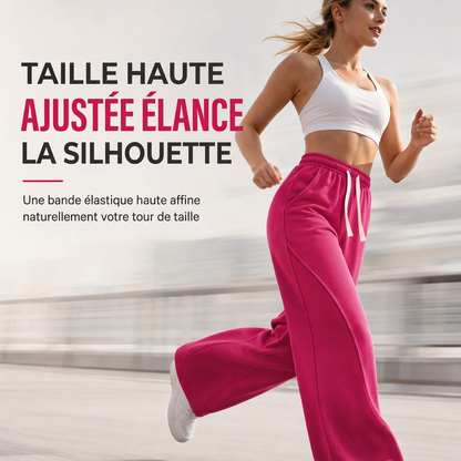 Pantalons de survêtement pour femme à taille haute et jambes larges avec coutures galbées et poches