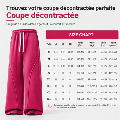 Pantalons de survêtement pour femme à taille haute et jambes larges avec coutures galbées et poches
