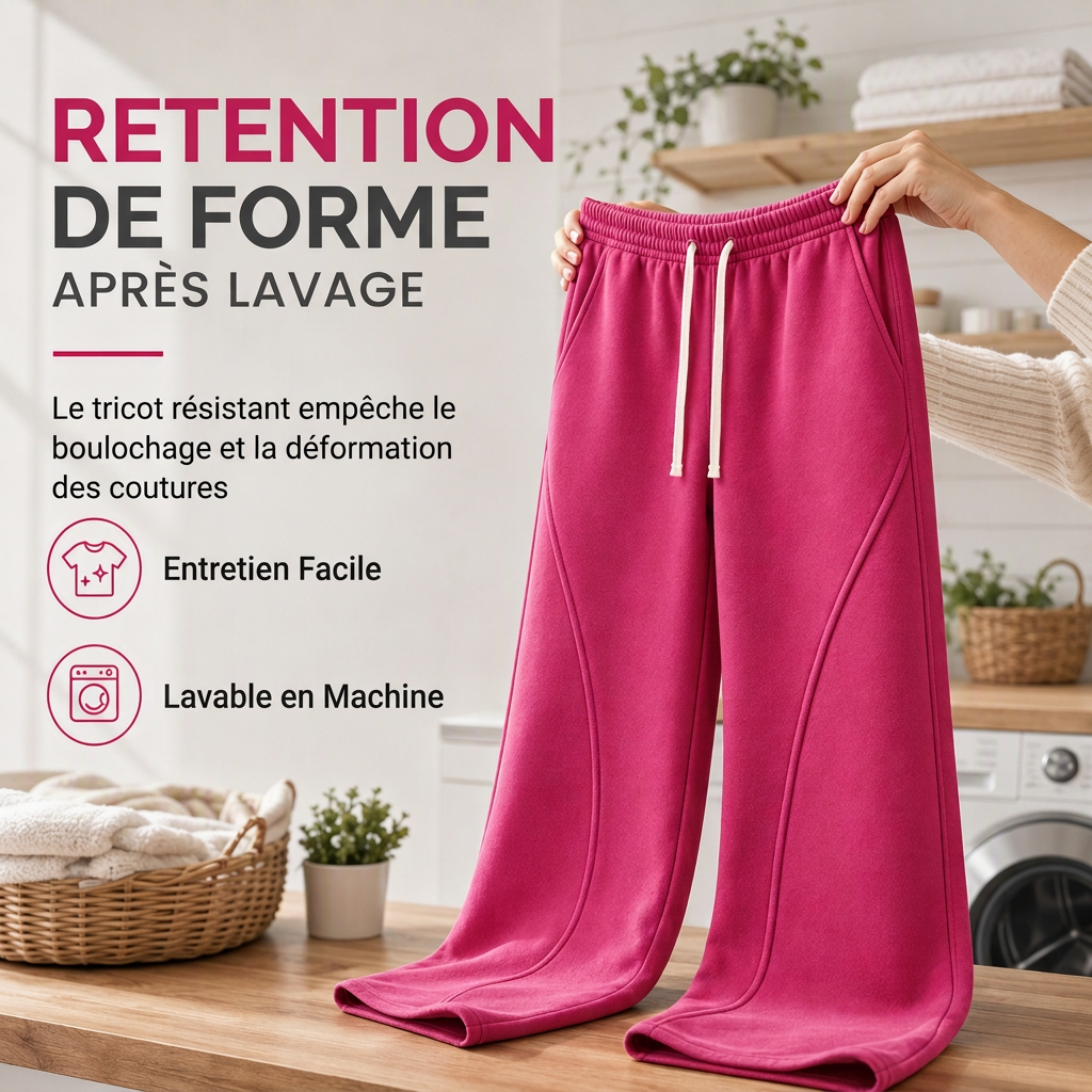 Pantalons de survêtement pour femme à taille haute et jambes larges avec coutures galbées et poches