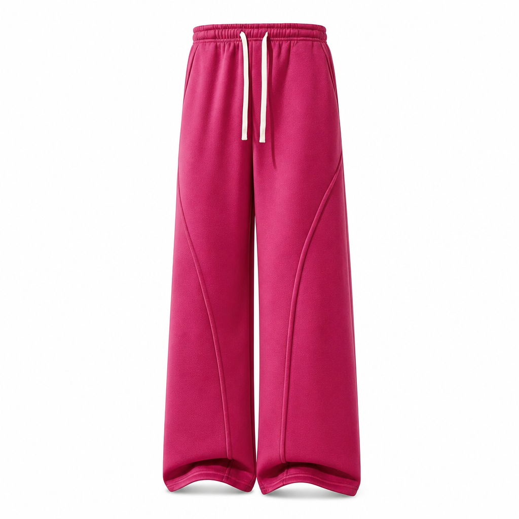 Pantalons de survêtement pour femme à taille haute et jambes larges avec coutures galbées et poches
