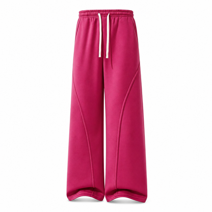 Pantalons de survêtement pour femme à taille haute et jambes larges avec coutures galbées et poches