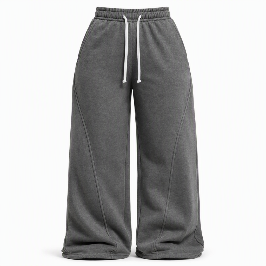 Pantalons de survêtement pour femme à taille haute et jambes larges avec coutures galbées et poches