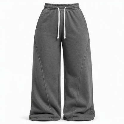 Pantalons de survêtement pour femme à taille haute et jambes larges avec coutures galbées et poches