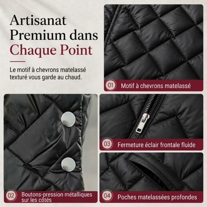 Gilet matelassé à capuche mi-long décontracté pour femme