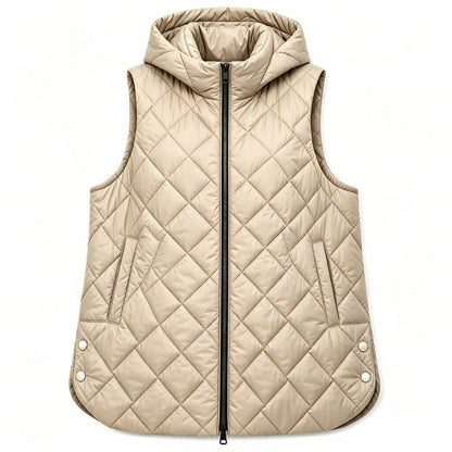 Gilet matelassé à capuche mi-long décontracté pour femme
