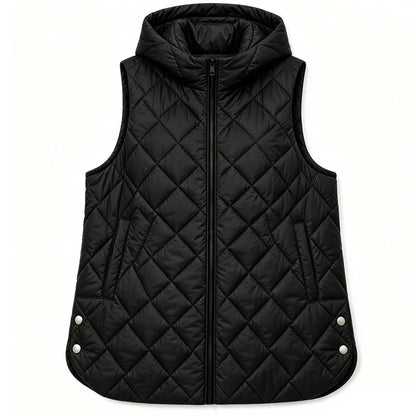 Gilet matelassé à capuche mi-long décontracté pour femme