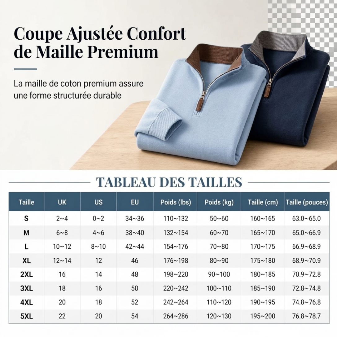 Pull à col montant quart de zip pour homme, sweatshirt à manches longues en mélange de coton