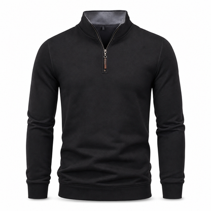 Pull à col montant quart de zip pour homme, sweatshirt à manches longues en mélange de coton