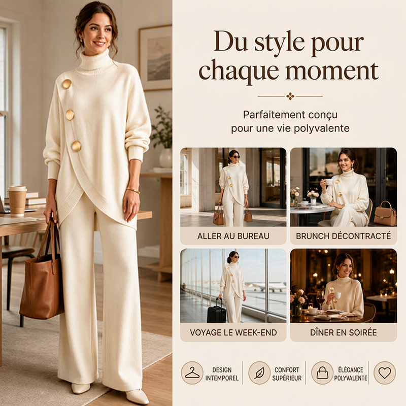 Ensemble élégant pour femme : pull à col roulé et pantalon large