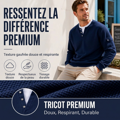 Haut Henley factice deux pièces en maille gaufrée pour homme