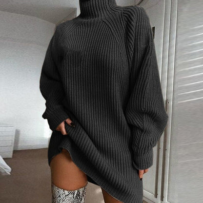 Robe pull en maille col roulé douce pour femme