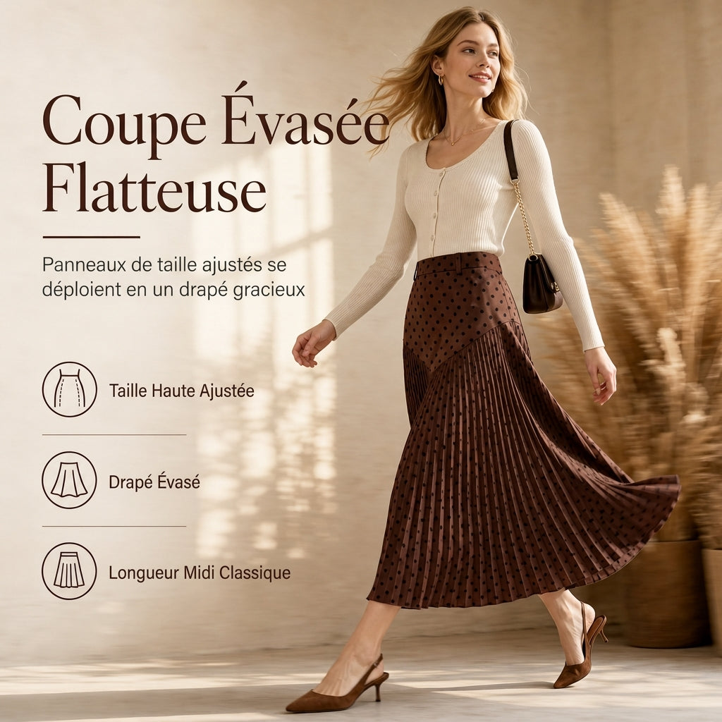 Jupe plissée à pois taille haute pour femme