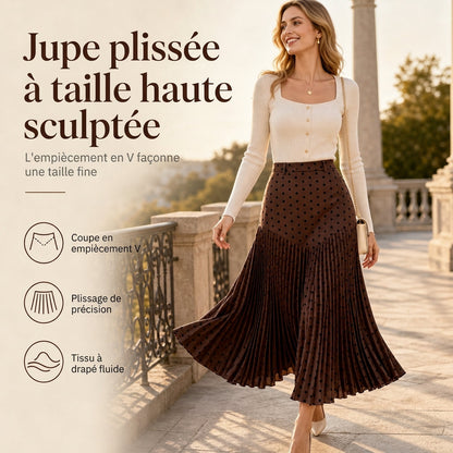 Jupe plissée à pois taille haute pour femme