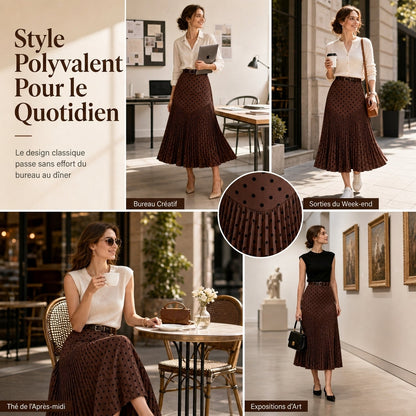 Jupe plissée à pois taille haute pour femme