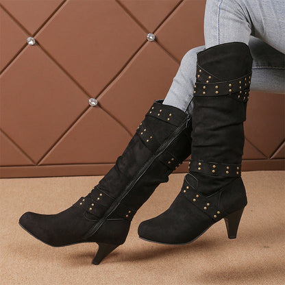 Bottes hautes jusqu'aux genoux pour femmes en faux daim, coupe décontractée