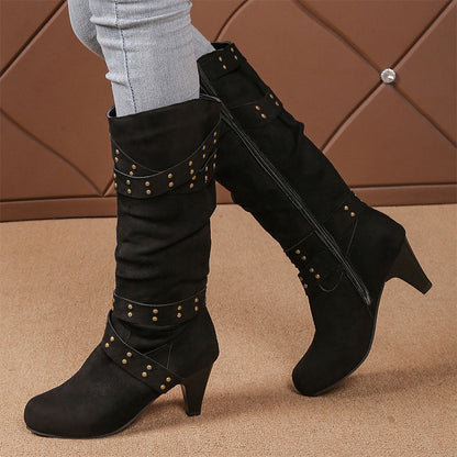 Bottes hautes jusqu'aux genoux pour femmes en faux daim, coupe décontractée