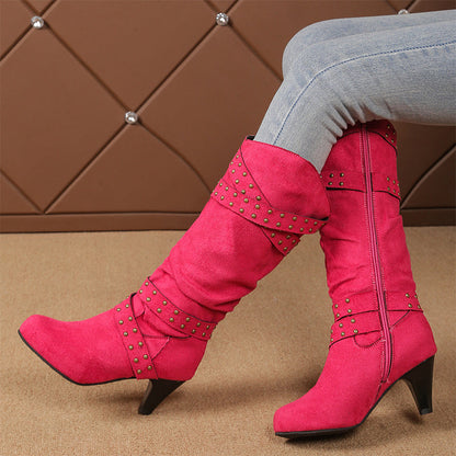 Bottes hautes jusqu'aux genoux pour femmes en faux daim, coupe décontractée